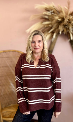 Notch Neck Stripe Sweater