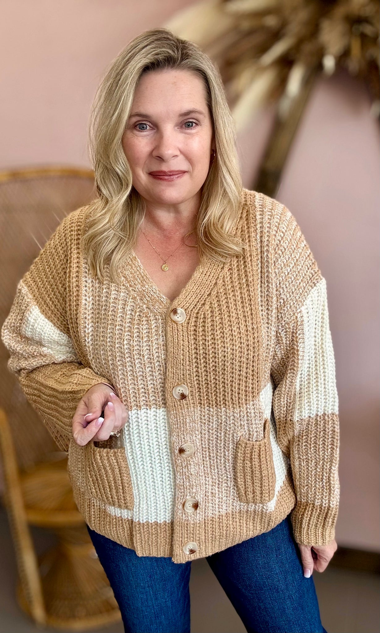 Oversized Checkered Cardigan