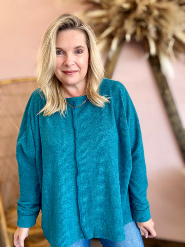 Ribbed Dolman Top Teal