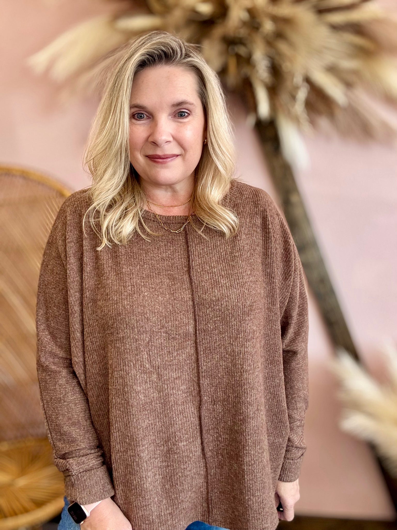 Ribbed Dolman Top Brown