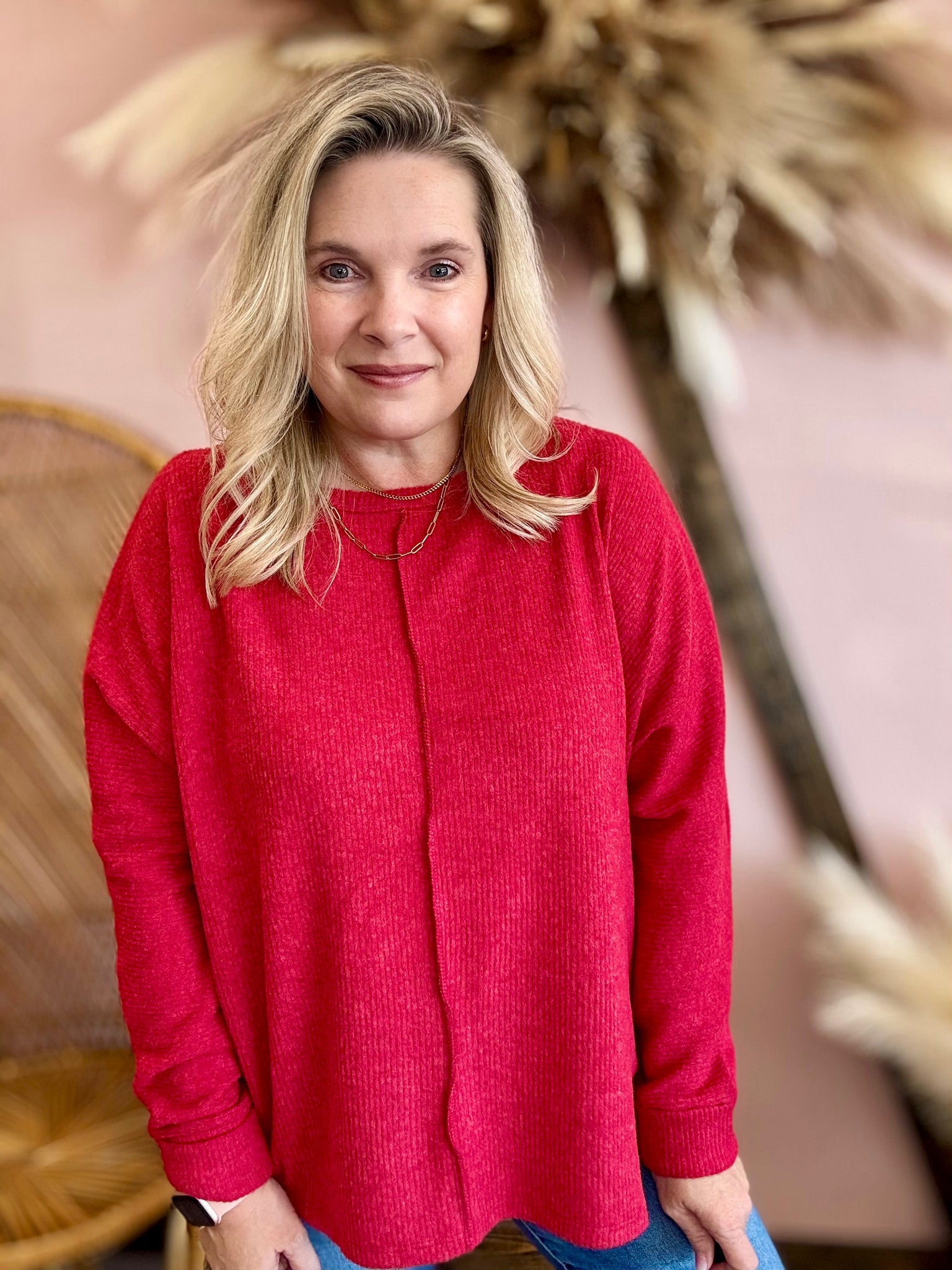 Ribbed Dolman Top Red