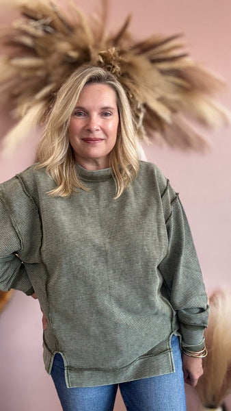 Double Ribbed Pullover Sweatshirt