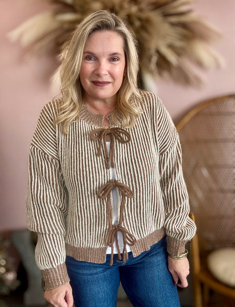 Front Tie Front Cardigan Mocha
