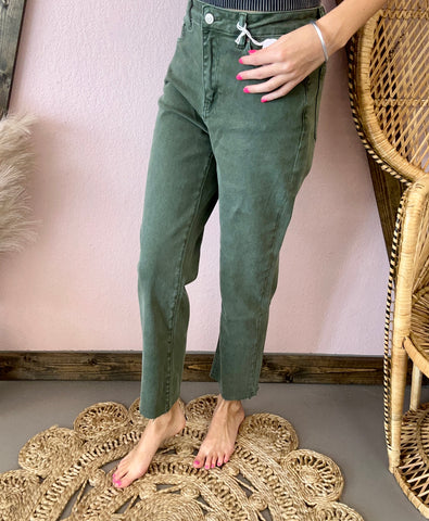Cropped Straight Jeans Olive