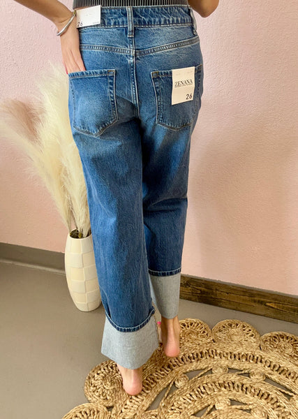 Wide Leg Cuffed Jeans