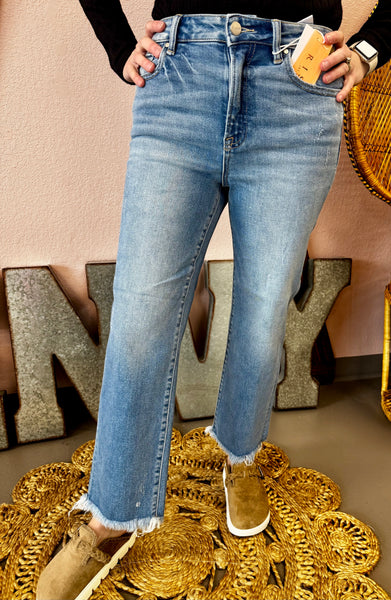 Risen Joan High Rise Straight Frayed Jeans