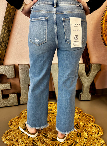 Risen Joan High Rise Straight Frayed Jeans