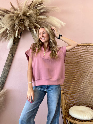 Half Zip Top Rose