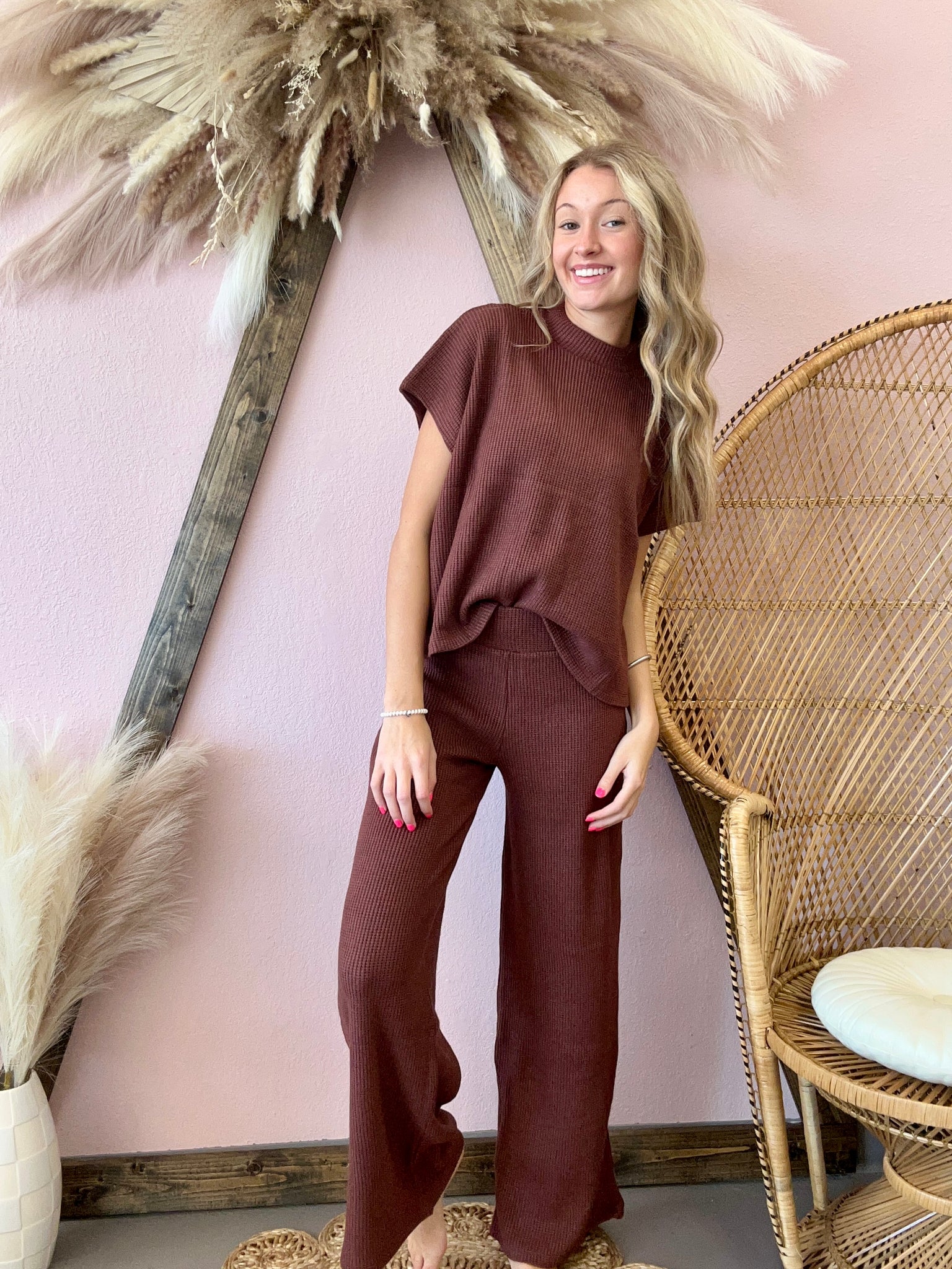 Sweater Top and Pants Set Rum Brown