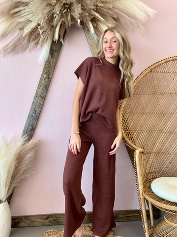 Sweater Top and Pants Set Rum Brown
