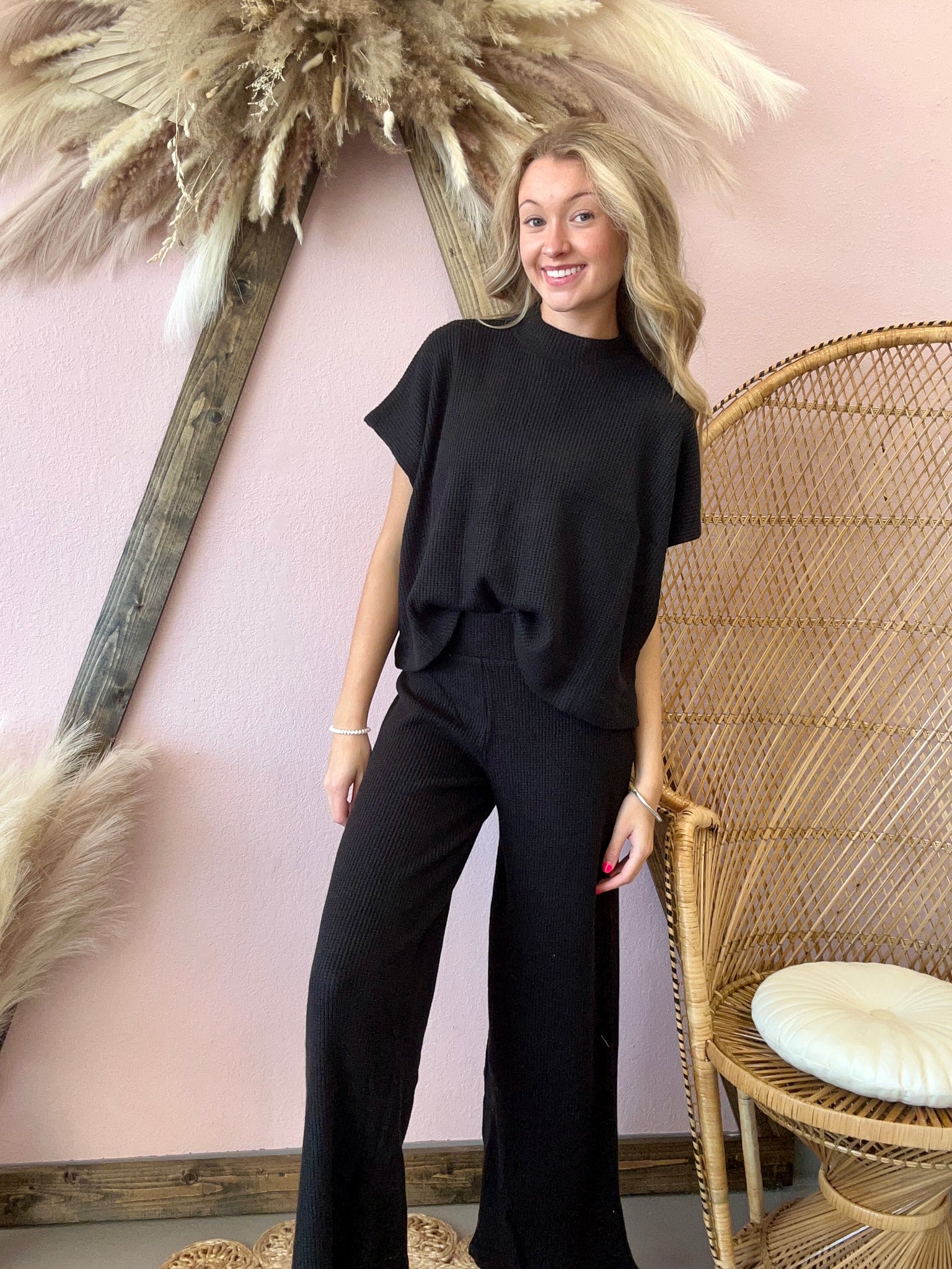 Sweater Top and Pants Set Black