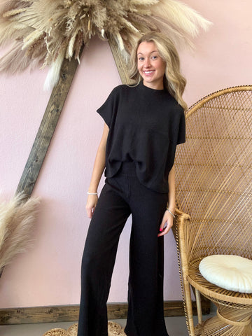 Sweater Top and Pants Set Black