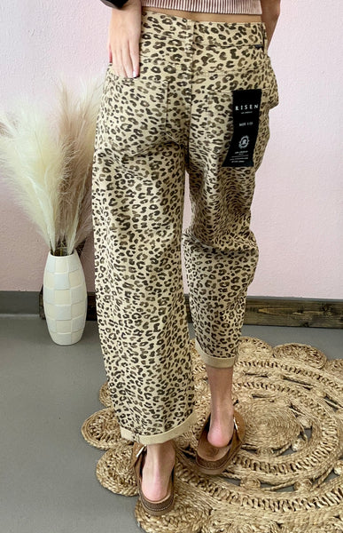 Risen Mid Rise Cropped Barrel Leopard