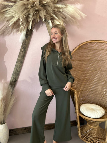 Pick Me Ribbed Set Olive