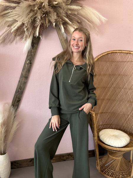 Pick Me Ribbed Set Olive