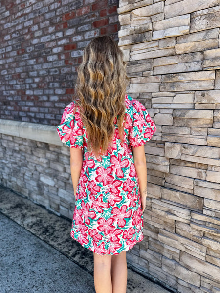 Rosie Floral Smocked V-Neck Puff Sleeve Dress