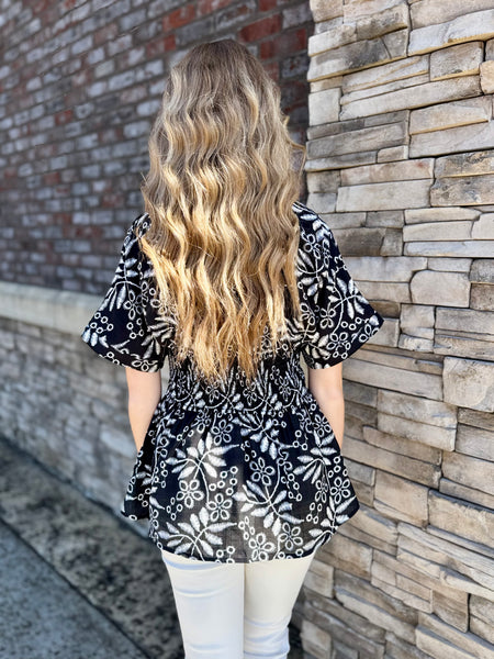 Smocked Waist Peplum Blouse Top