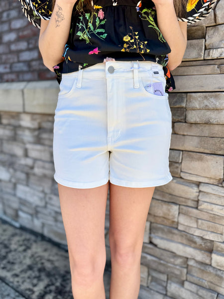 Judy Blue High Rise White Denim Shorts