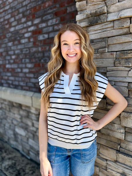 Stripe Collared Sweater Top
