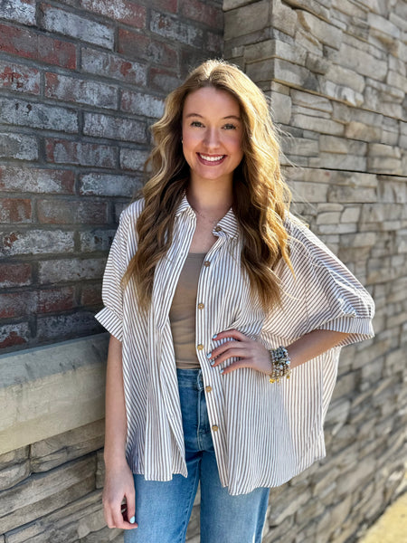 Stripe Button Down Boxy Top