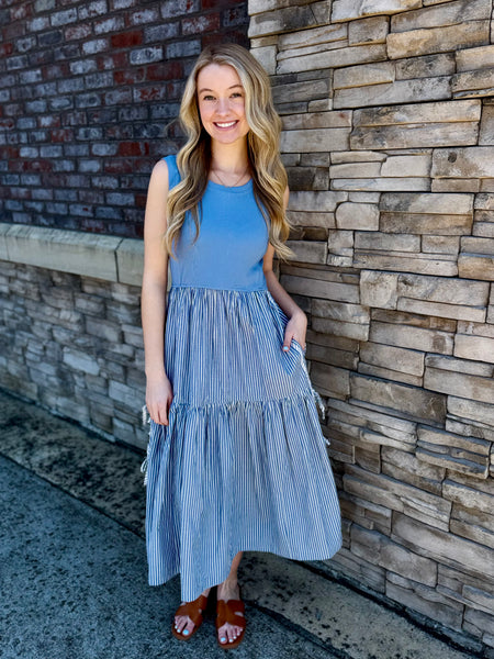 Striped Midi Dress with Side Bows