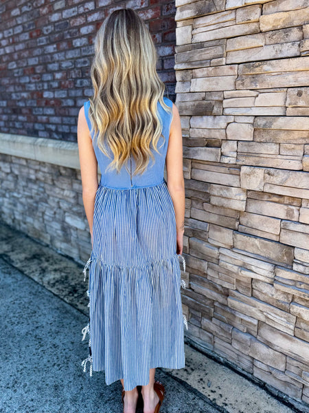 Striped Midi Dress with Side Bows