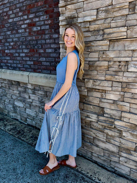 Striped Midi Dress with Side Bows