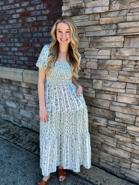 Meadow Bloom Vintage Floral Maxi Dress