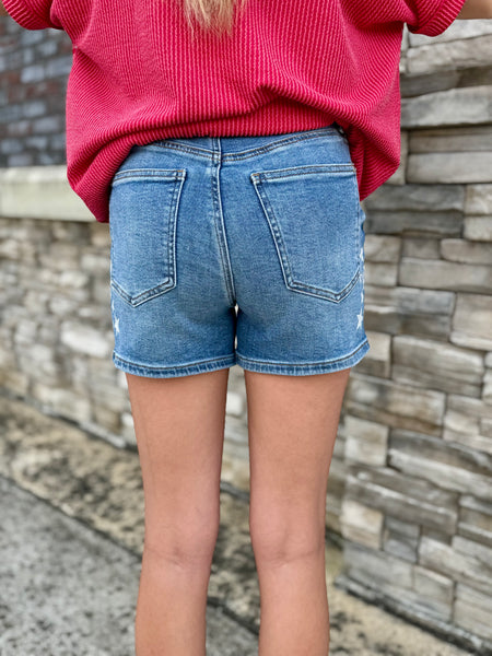 Risen Star Gazer High-Waisted Slim Denim Shorts