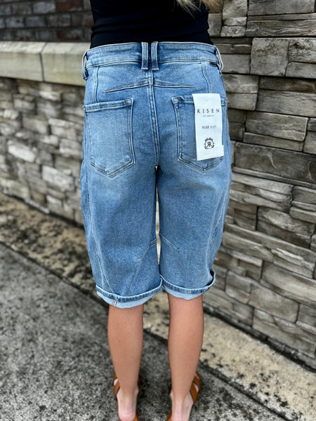 Risen High-Rise Slouchy Barrel Denim Bermuda Shorts