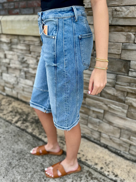 Risen High-Rise Slouchy Barrel Denim Bermuda Shorts