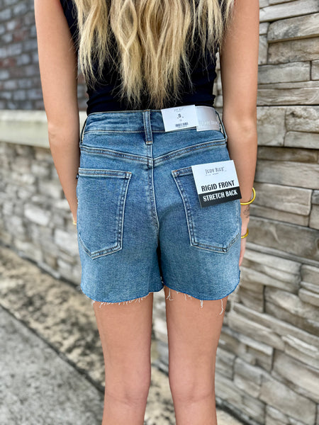Risen High Rise Dome Studded Cut-Off Denim Shorts