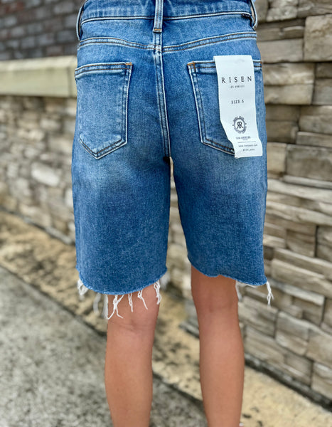 Risen High Rise Tummy Control Slouchy Bermuda Denim Shorts