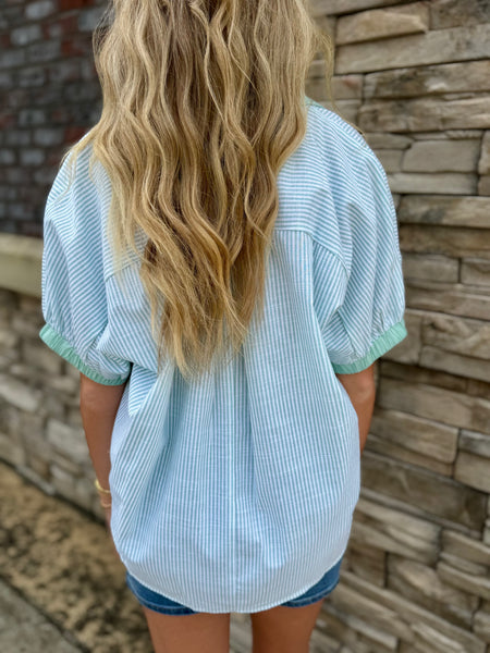 Coastal Breezy Striped Popover Top Blouse