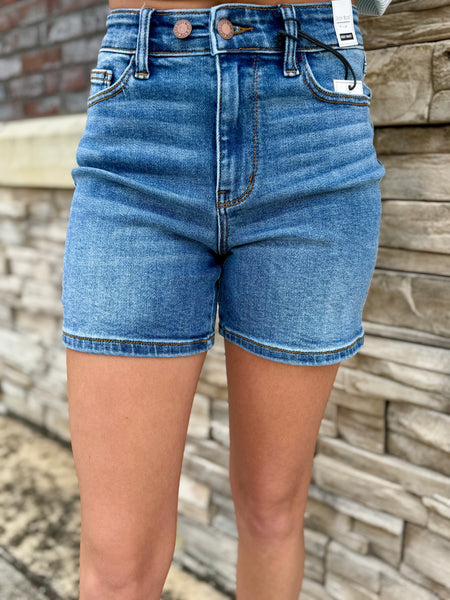 Judy Blue High-Waisted 2-Button Mid-Length Denim Dad Shorts