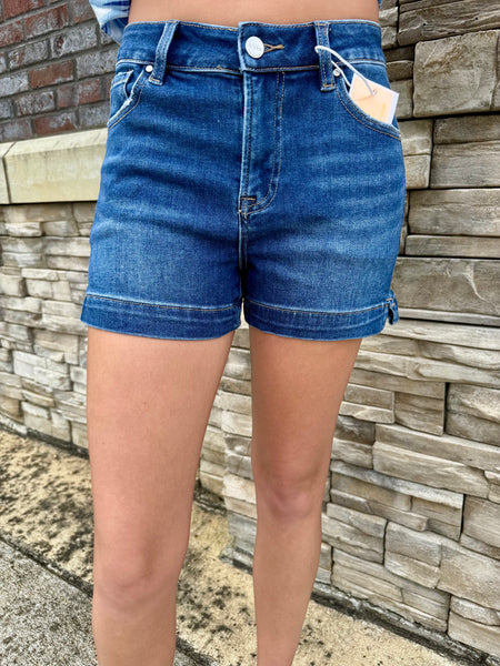 Sculpt & Stretch High Rise Side Slit Denim Shorts
