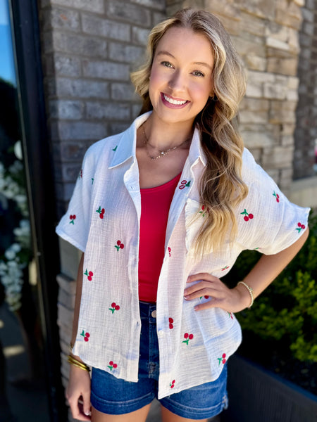 Cherry Button Down Top