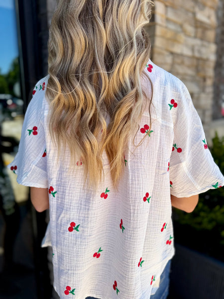 Cherry Button Down Top