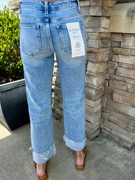 Risen High Rise Crop Boyfriend Cuffed Jeans