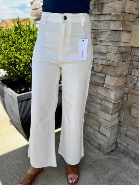 Wide Leg Cropped White Jeans