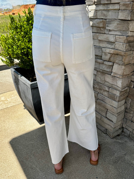 Wide Leg Cropped White Jeans