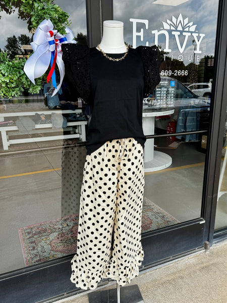 Ruffle Hem Polka Dot Pull On Pants