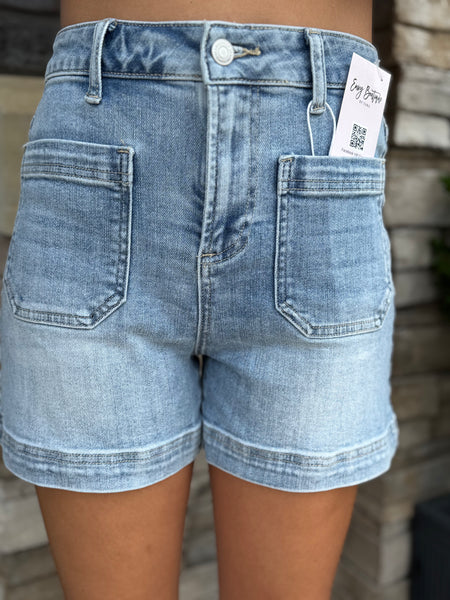 High Rise Front Pocket Denim Shorts