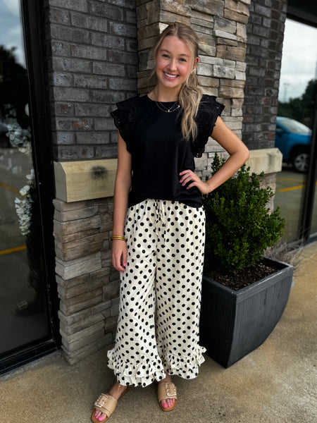 Ruffle Hem Polka Dot Pull On Pants