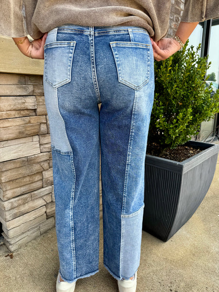 Patchwork Slim Barrel Leg Jeans
