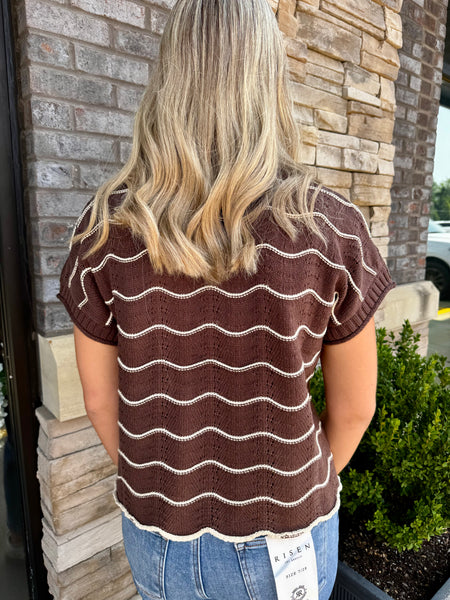 Wavy Scallop Short Sleeve Knit Sweater