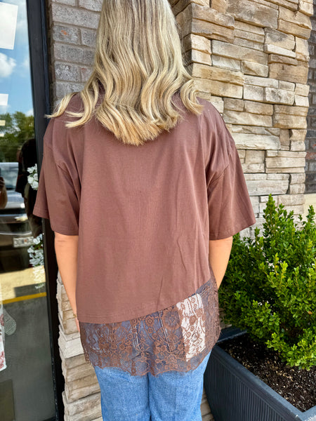 Asymmetrical Floral Lace Cotton Tee Top