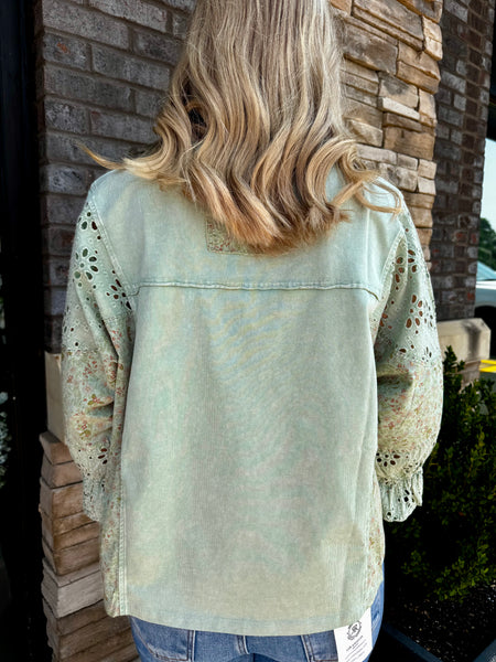 Mineral Wash Eyelet & Floral Patchwork Top