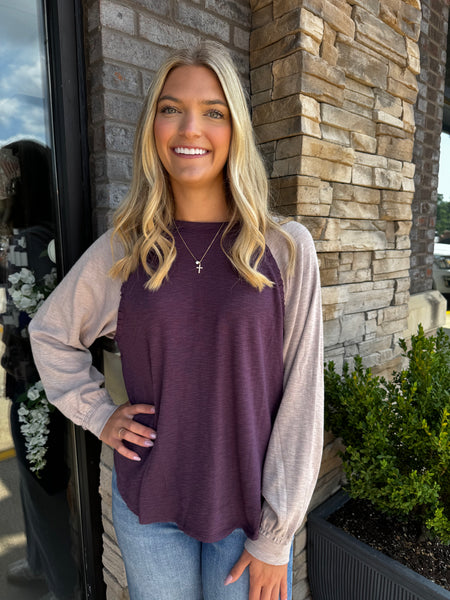 Ruffled Raglan Slub Knit Top