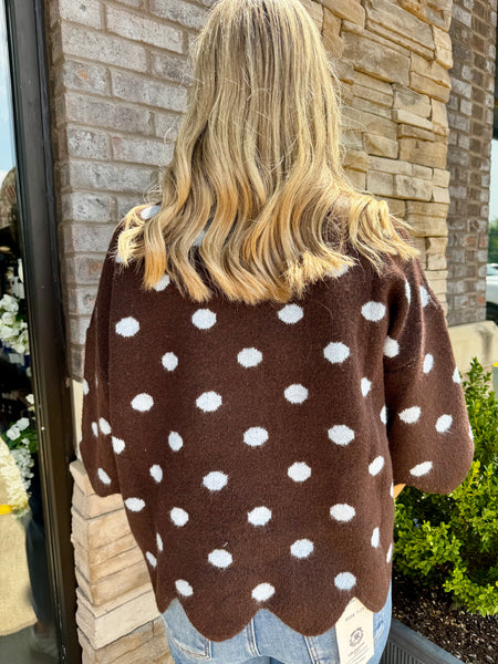 Luna Scalloped Polka Dot 3/4 Sleeve Knit Top